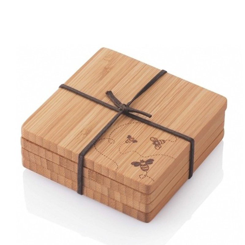 【Bambu】童趣圖紋竹杯墊-小蜜蜂(4塊組) - 廚具 - 竹 卡其色