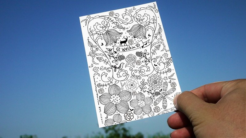ロココいちごWELKIN 手作り手描き色ポストカード - Rococo Garden - カード・はがき - 紙 