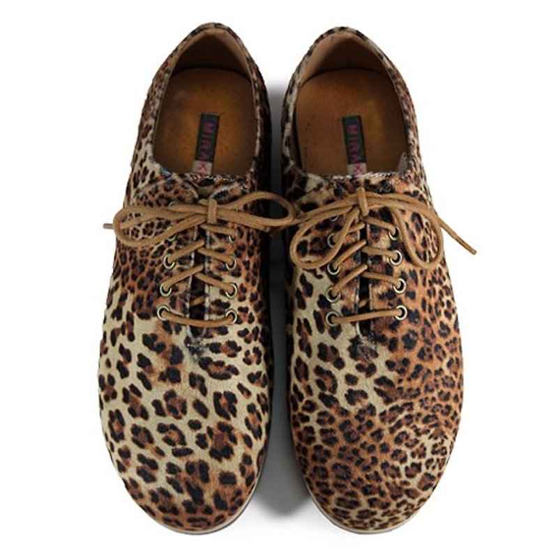 Two Tone Lace-up Shoes M1105A Wild Leopard - รองเท้าลำลองผู้หญิง - ผ้าฝ้าย/ผ้าลินิน สีทอง