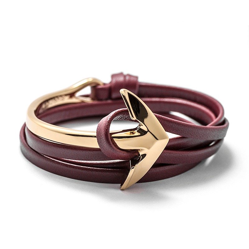 [BIJOUONE] golden curved anchor bracelet / neutral nautical sailor wind / send her boyfriend a gift / anchor bracelets / genuine leather bracelet - สร้อยข้อมือ - โลหะ หลากหลายสี