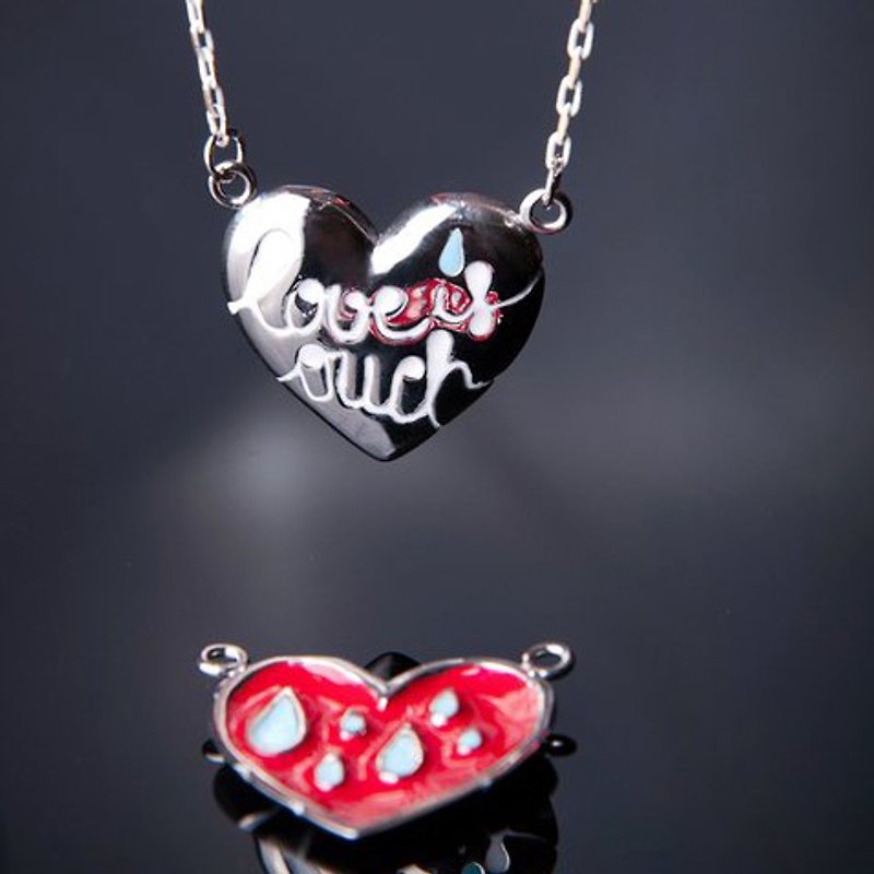 Love is Ouch pendant, Double Sided Pendant, Two Sided pendant, Valentine's Day Gift - สร้อยคอ - โลหะ สีแดง