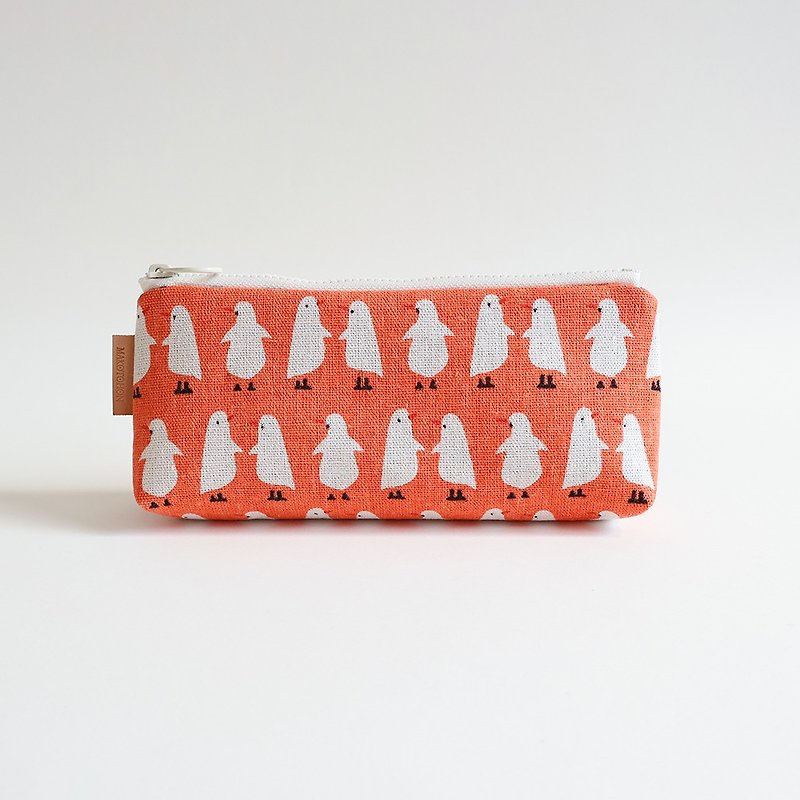 Handmade orange and white bird pattern pencil case - Pencil Cases - Cotton & Hemp Orange