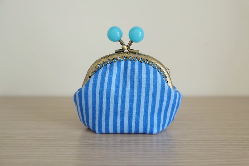 CaCa Crafts | colorful striped 8.5cm mouth gold package [blue] - กระเป๋าใส่เหรียญ - วัสดุอื่นๆ สีน้ำเงิน