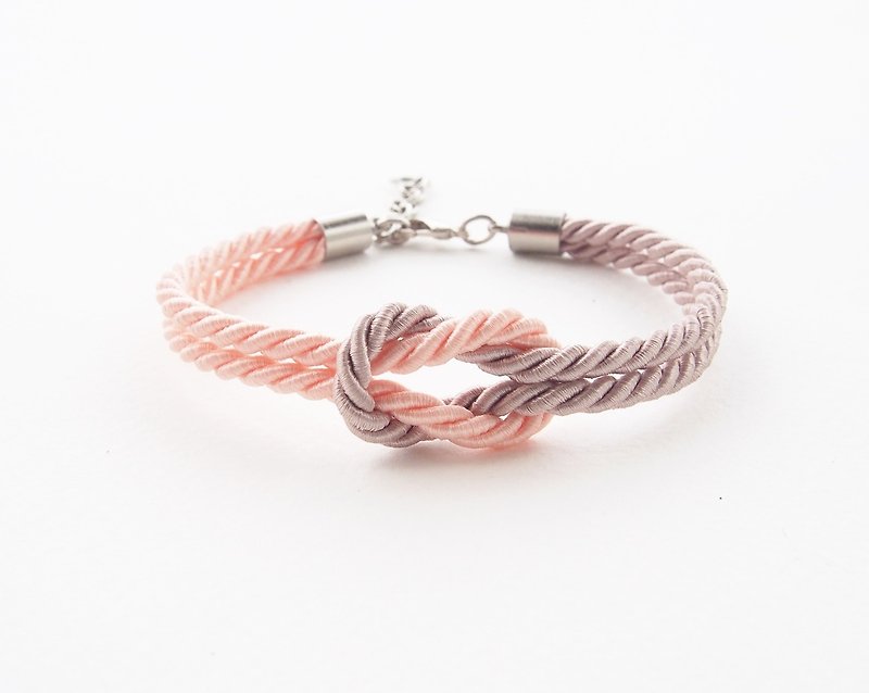Peach and Light brown tie the knot rope bracelet - 手鍊/手鐲 - 其他材質 多色