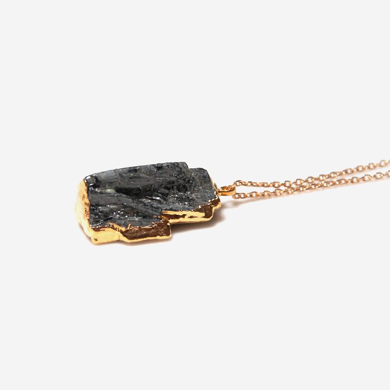 [Indigo] ore series - black tourmaline necklace plated 24K Phnom Penh - Necklaces - Other Metals Black