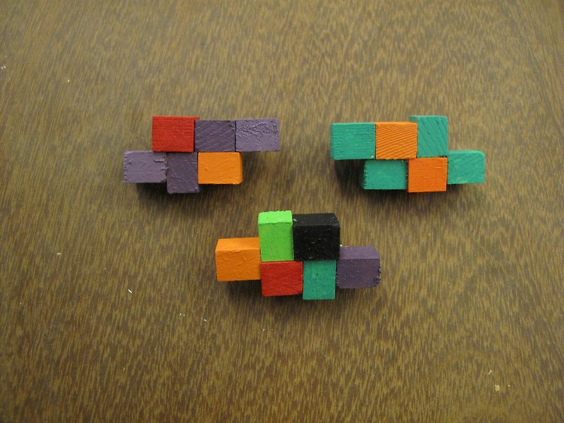 Building Block Brooch-Tetris Series - Brooches - Wood Multicolor