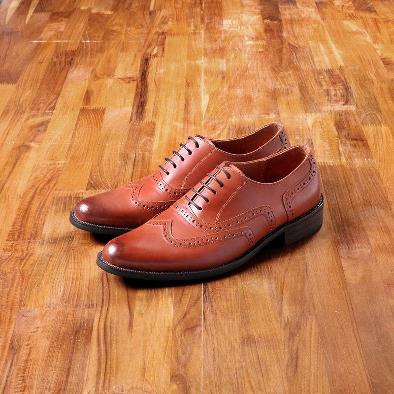 Vanger elegant beauty ‧ refined all-carved upper wing victoria shoes Va203 red brown Taiwan - Men's Oxford Shoes - Genuine Leather Brown