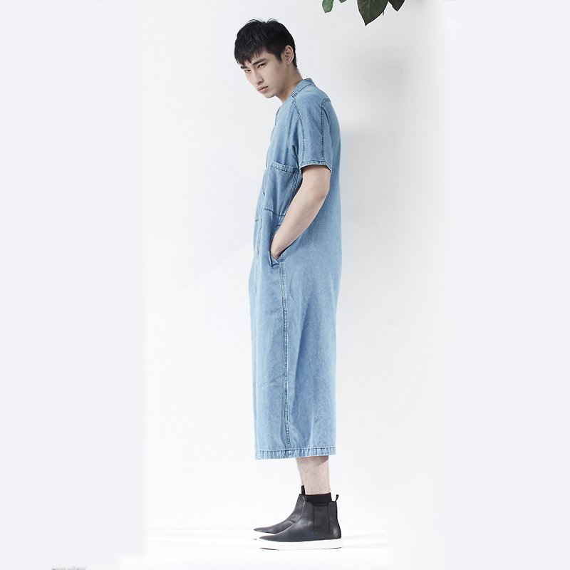 TRAN - round neck pocket jumpsuit - Overalls & Jumpsuits - Other Materials Blue