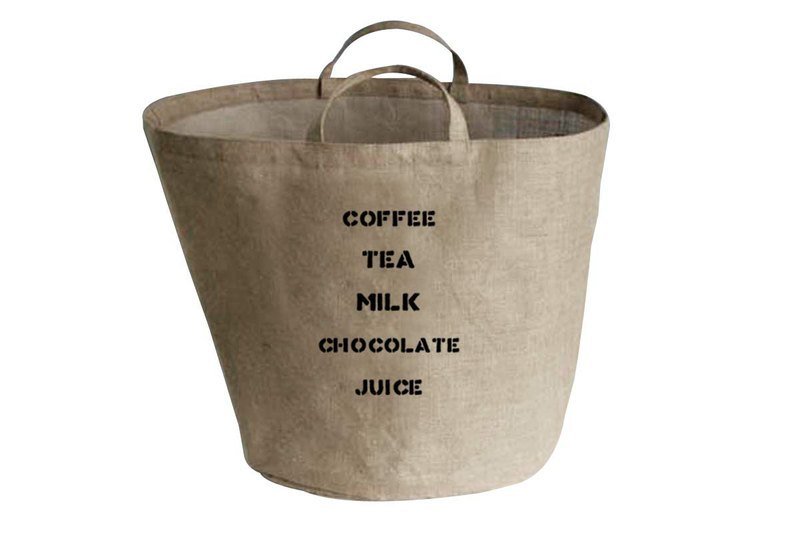 Fill in the Blank”天然麻織布家飾系列 - 法式圓底麻織中型手提籃 - COFFEE TEA MILK JUICE - 擺飾/家飾品 - 其他材質 金色