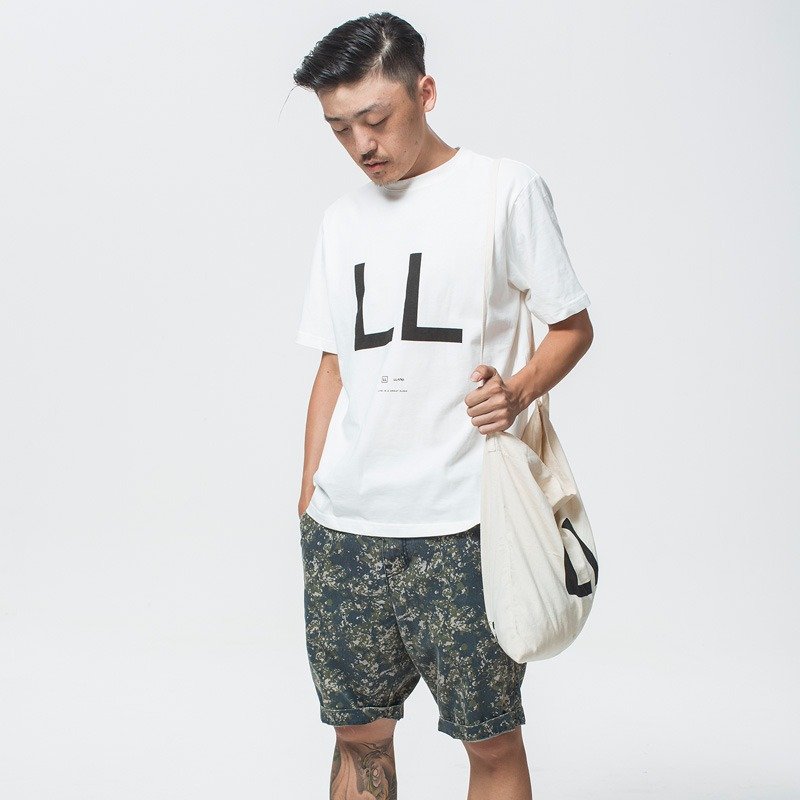 LLANO情侶純棉印花符號短袖 LOGO T 白色LL男生款 - 男 T 恤 - 棉．麻 白色
