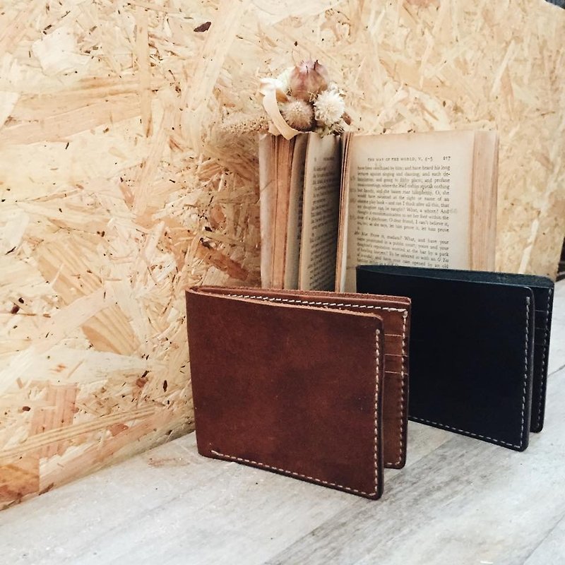 Play Pibang _ vegetable-tanned real leather wallet. Wallet Short clip. Wallet / dichroic - Wallets - Genuine Leather Black