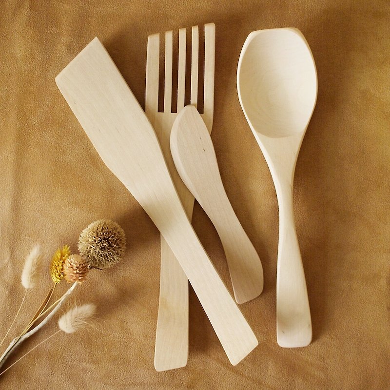 Finland VJ Wooden Handmade Wooden Spatula Fork Spoon Spatula Set of Four - Cutlery & Flatware - Wood Brown