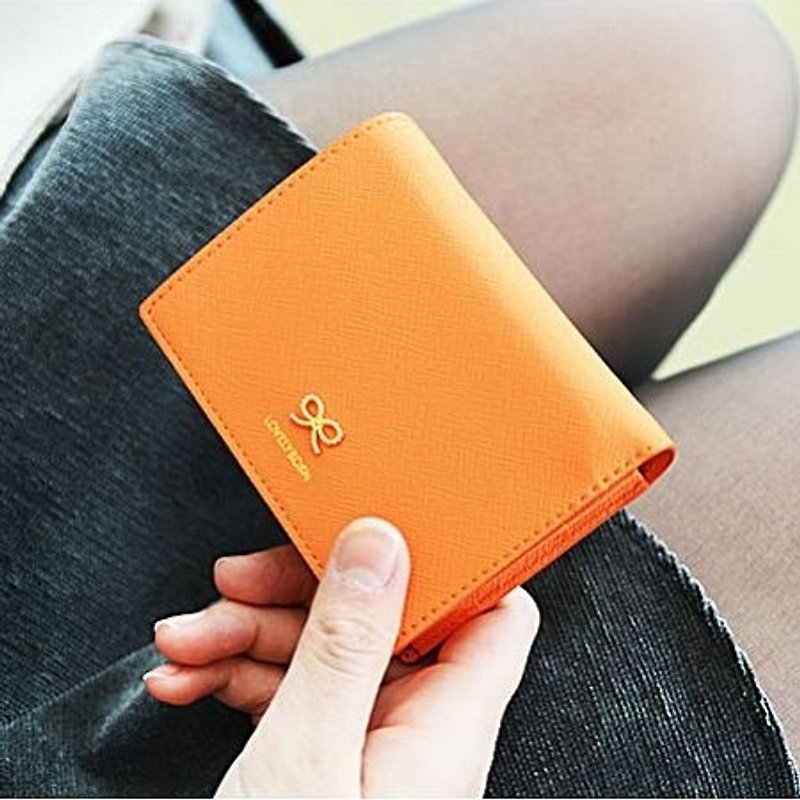 Dessin x Jamstudio- classic bow short wallet card ticket - Classic Orange, JSD77400 - กระเป๋าสตางค์ - วัสดุอื่นๆ สีส้ม