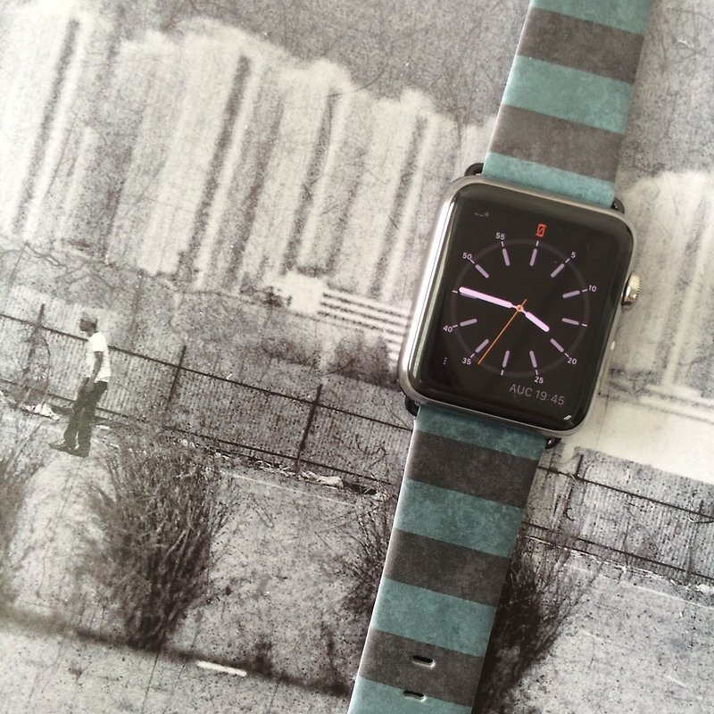 Apple Watch Series 1 , Series 2, Series 3 - Green Stripes Watch Strap Band for Apple Watch / Apple Watch Sport - 38 mm / 42 mm avilable - Watchbands - Genuine Leather 