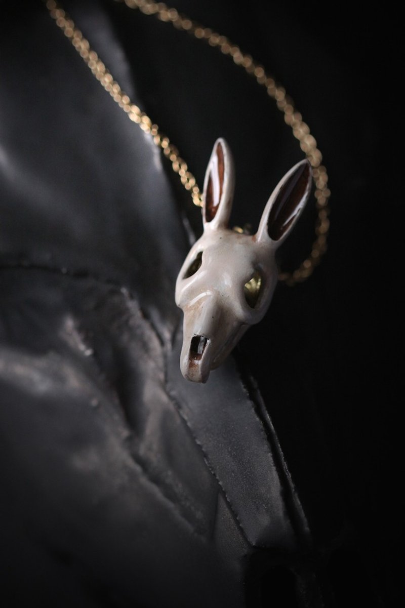 Rabbit Skull Charm Necklace - Painted Version. - Necklaces - Other Metals 