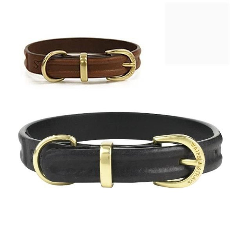 Wes [W & amp; S] standing seam leather collar - Size M - black, brown - Collars & Leashes - Genuine Leather Black