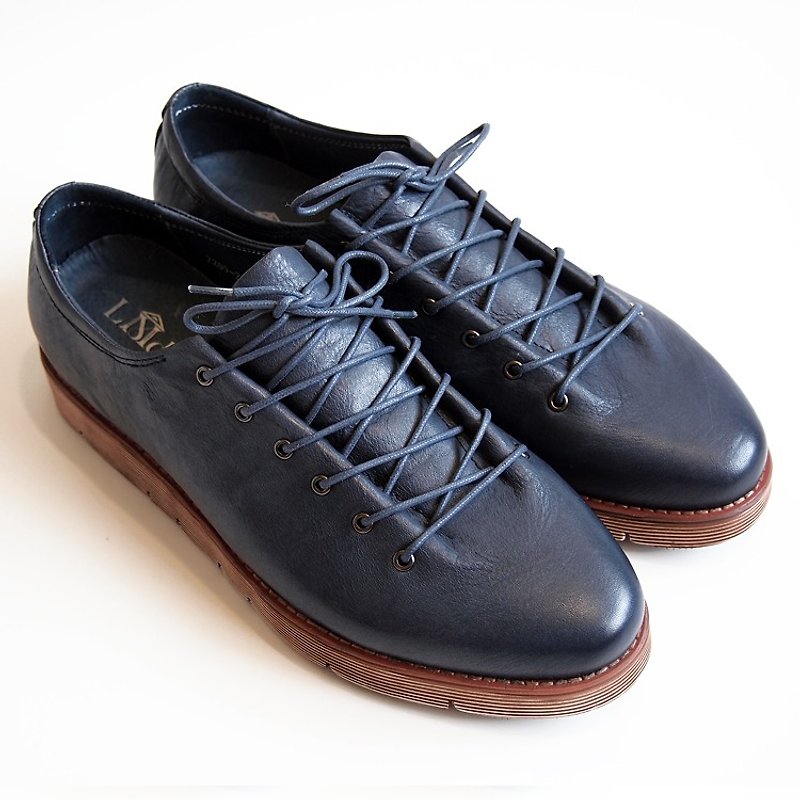 [LMdH] D2A21-39 water dyed calfskin ultra-lightweight non-slip outsole Mountain-shoes mountaineering style dark blue strap shoes ‧ ‧ Free Shipping - Men's Leather Shoes - Genuine Leather Blue