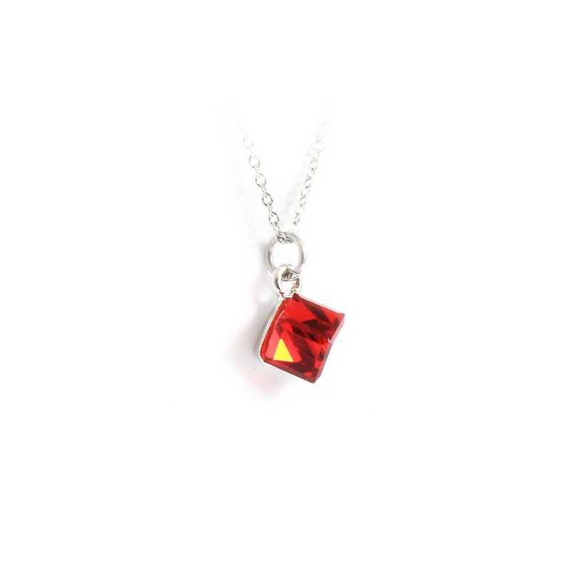 情人節專屬-璀璨紅小方塊水晶項鍊+耳環超優惠組(郵寄免運) - 項鍊 - 寶石 紅色