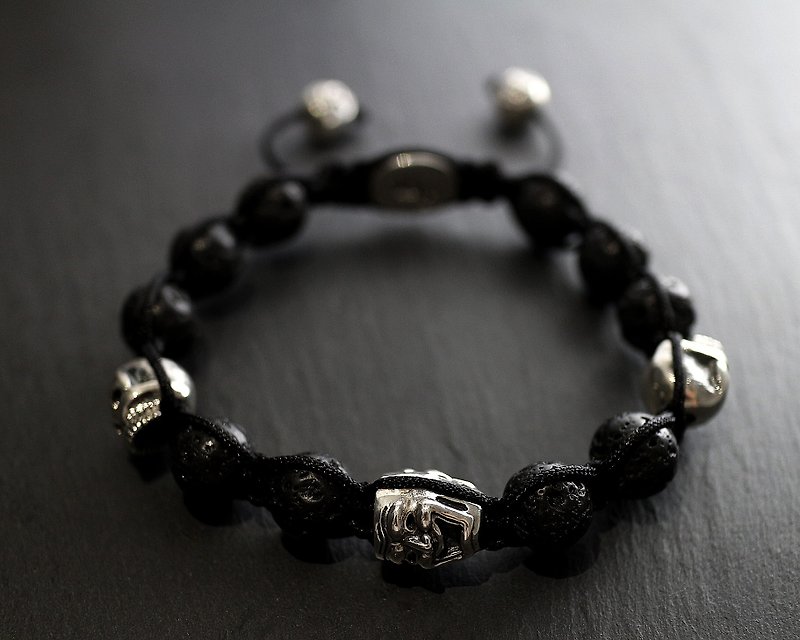 Silver tying crying smiley Skull Bracelet (lava stone) - Bracelets - Other Metals 