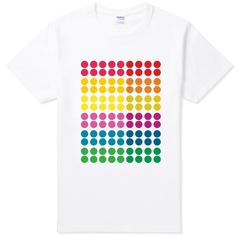 Colorful Pastel Dots短袖T恤-白色 彩色圓點幾何抽象設計自創 - 女 T 恤 - 棉．麻 白色
