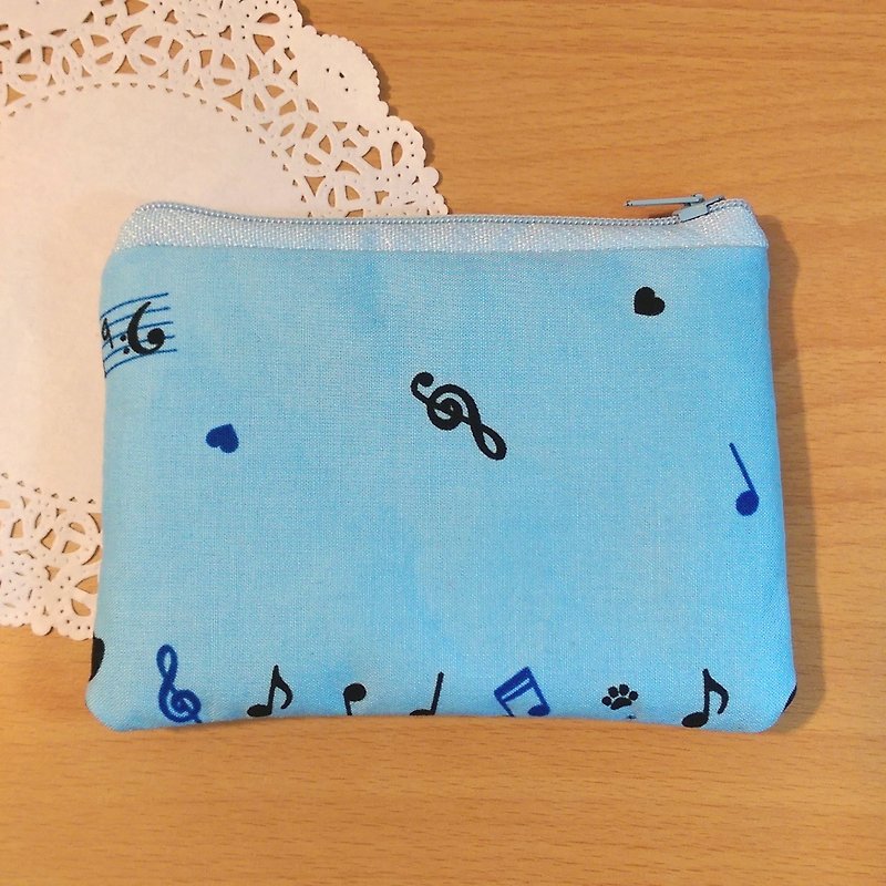 【Blue notes coin purse】 music instrument notes line music piano keyboard Japanese cotton hand-made custom-made "Misi bear" graduation gift - Coin Purses - Other Materials Blue