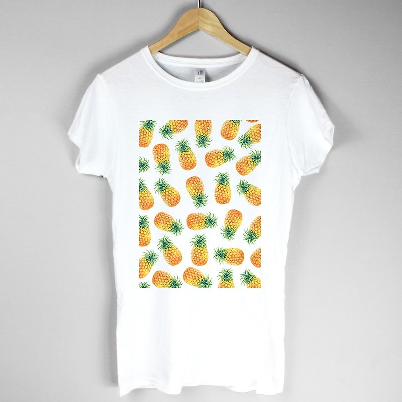 Print Pineapple Girls Short Sleeve T-Shirt-White Pineapple Fruit Summer Ocean Cultural Youth Art Design Fashionable Cultural Creative Fashion - เสื้อยืดผู้หญิง - วัสดุอื่นๆ ขาว