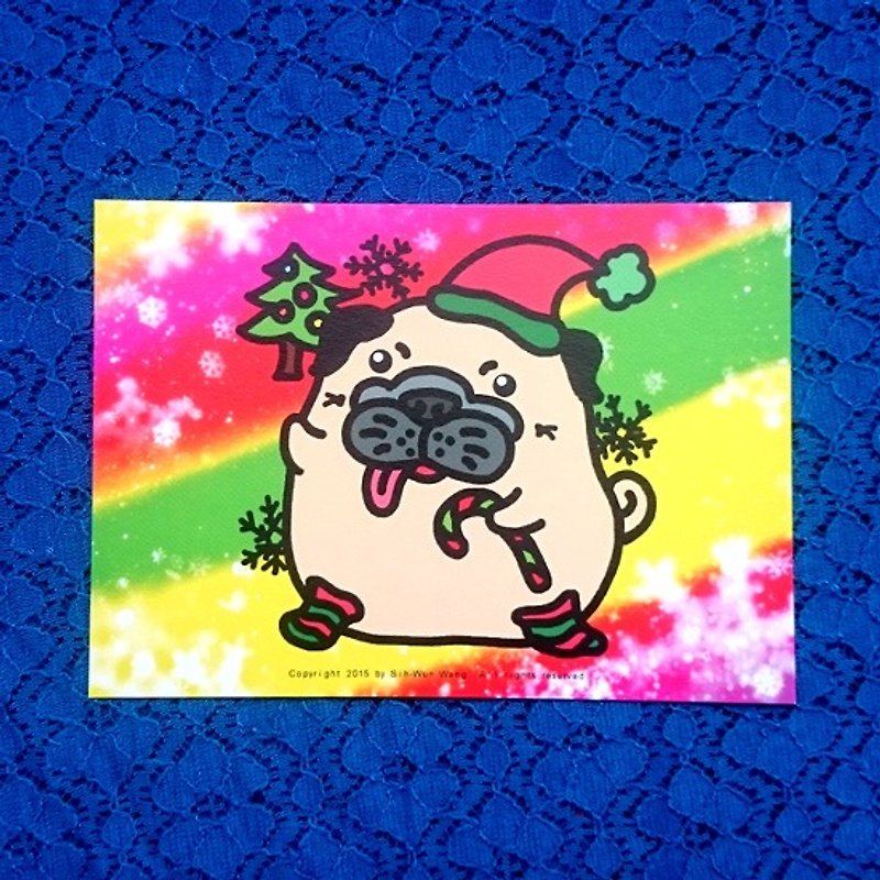 Postcard-Merry Christmas Pug-05 - การ์ด/โปสการ์ด - กระดาษ ขาว
