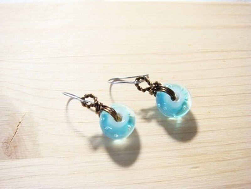 柚子林琉璃 - 設計款  - 耳環 - 會呼吸的水 - 可改夾式 - 項鍊 - 玻璃 藍色