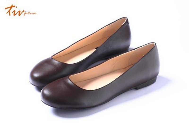 Coffee soft round head doll shoes - Mary Jane Shoes & Ballet Shoes - Genuine Leather Brown