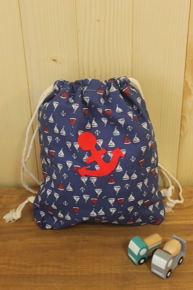 Ou Leita living grocery ╭ * [beam port pouch / backpack - Japan Limited topic cloth Navy wind section] - Drawstring Bags - Other Materials Blue