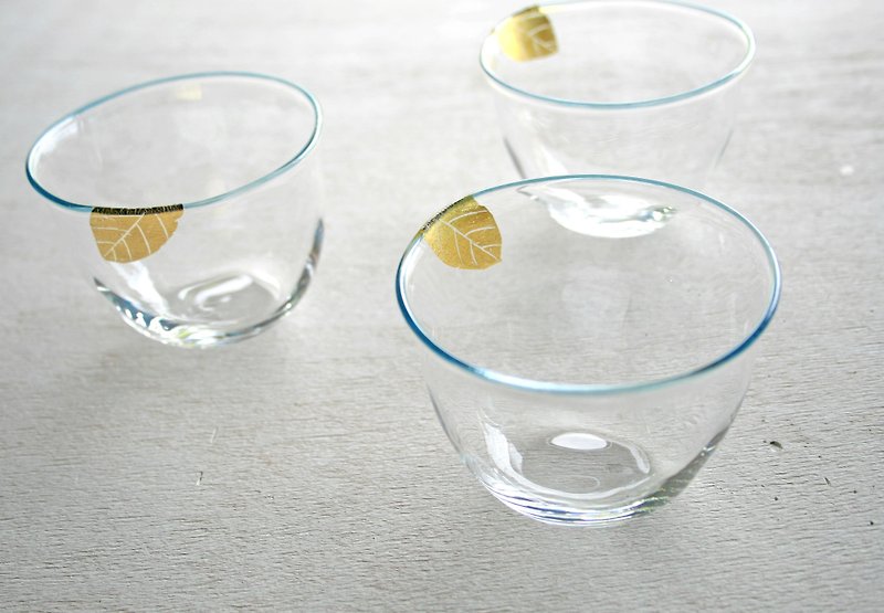 金色葉子手工吹玻璃杯 - 茶壺/茶杯/茶具 - 玻璃 藍色