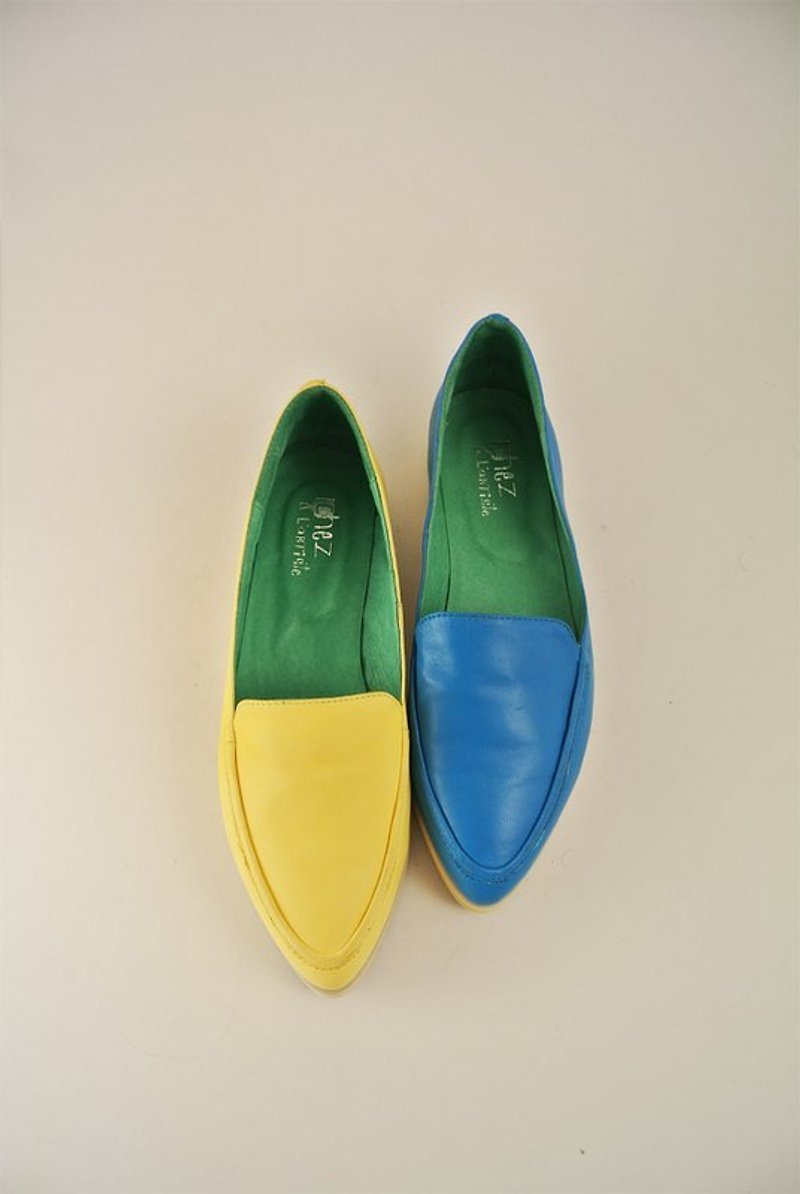 喜洋洋彩色筆。12入。一腳一色平底鞋 - Women's Casual Shoes - Genuine Leather Yellow