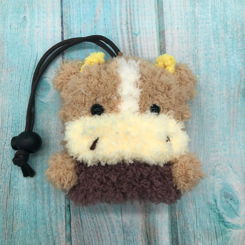 Milk tea cow four sizes knitting wool key case key storage key bag - Keychains - Other Man-Made Fibers Khaki