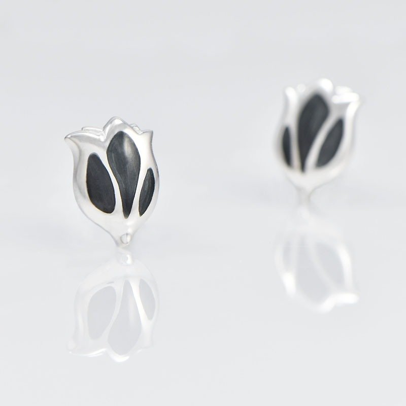 Tulip earrings-black kite - Earrings & Clip-ons - Other Metals Gray