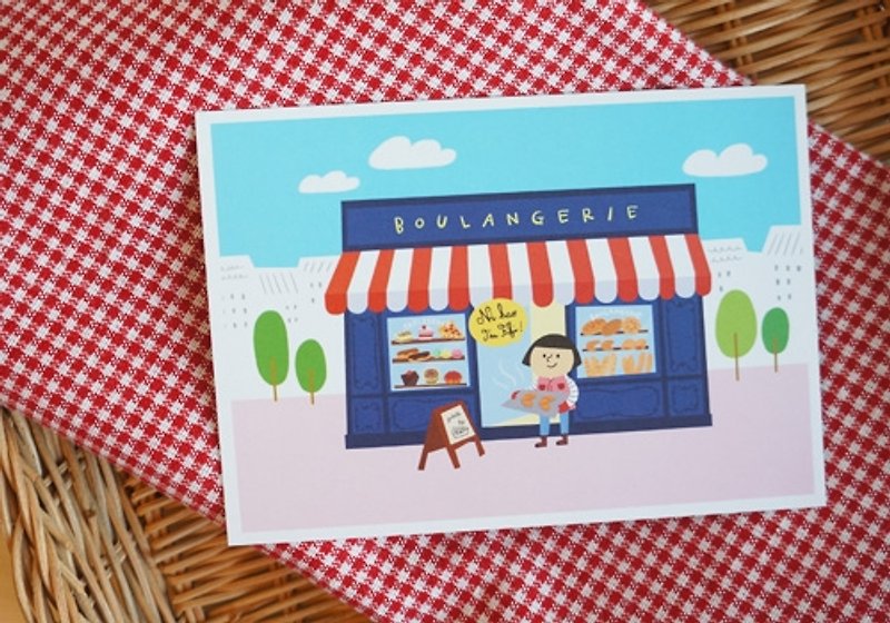 FiFi City Series Postcards - Bakery in Lyon, France - การ์ด/โปสการ์ด - กระดาษ สีแดง