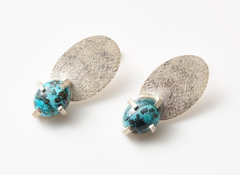 CP34 (Chrysocolla) - Earrings & Clip-ons - Other Metals 