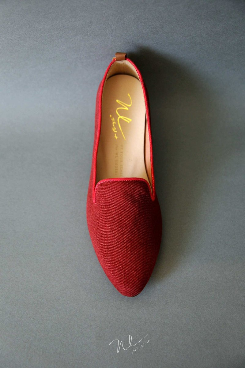 Denim Red Heeled Loafers Denim Loafers | WL - รองเท้าอ็อกฟอร์ดผู้หญิง - วัสดุอื่นๆ สีแดง