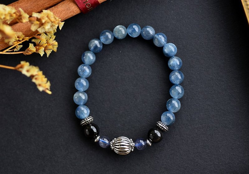 Stone+ Obsidian + cordierite sterling silver bracelet - สร้อยข้อมือ - เครื่องเพชรพลอย สีน้ำเงิน
