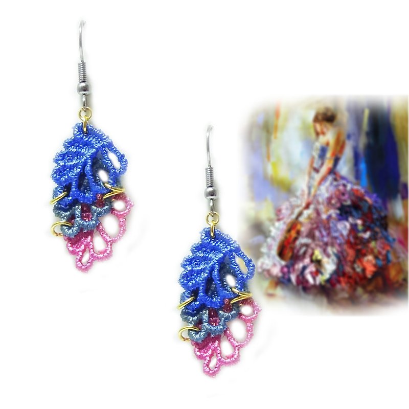 Starry sky double shadow gorgeous edition earrings - ต่างหู - งานปัก 