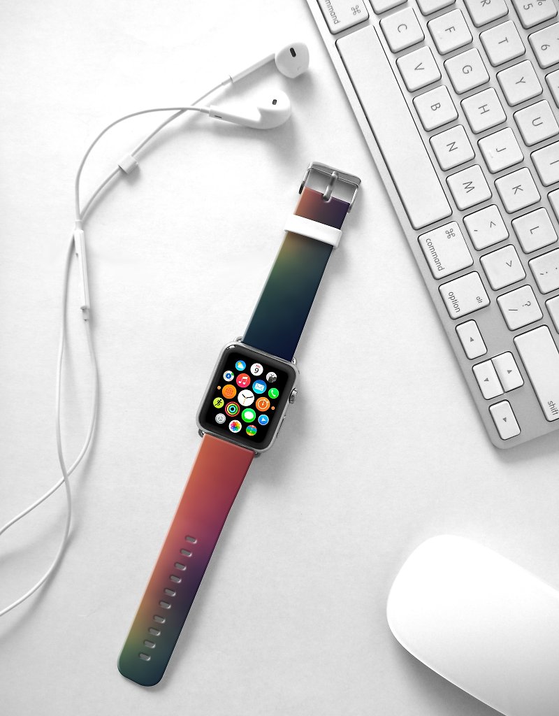 Designer Apple Watch band for All Series - Aurora Borealis Abstract - สายนาฬิกา - หนังแท้ 