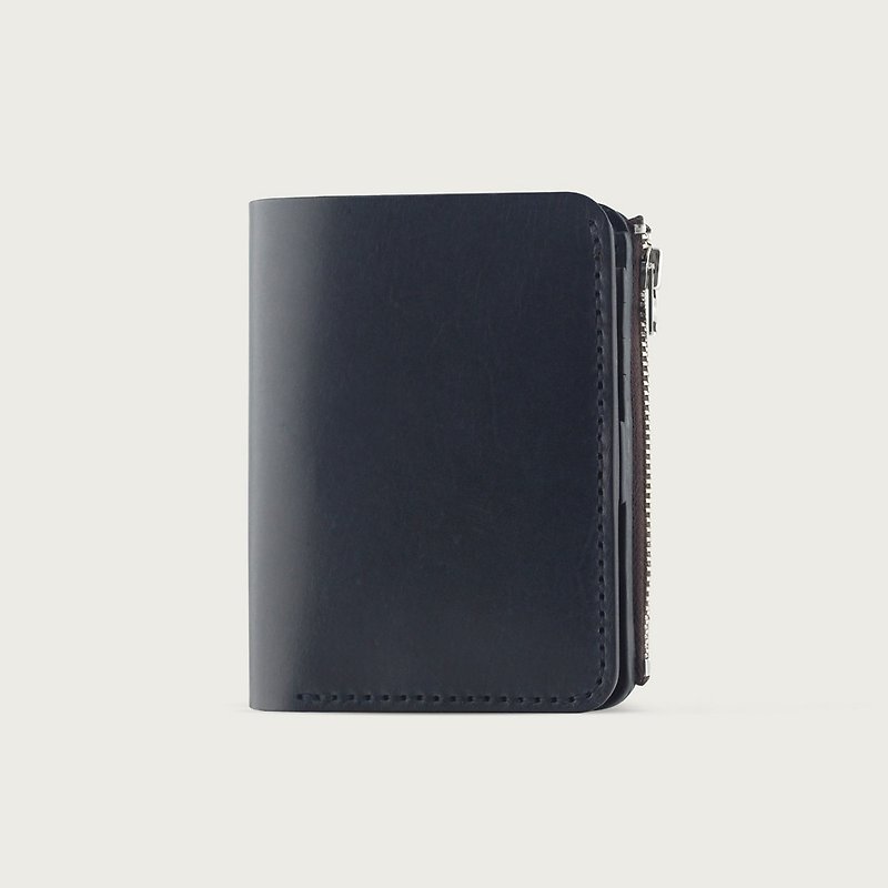 LINTZAN "leather hand-sewn" straight wallet / wallet / clip - deep blue - กระเป๋าสตางค์ - หนังแท้ สีน้ำเงิน
