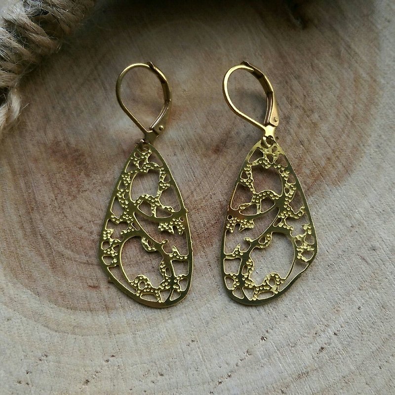 Antique brass earrings butterfly wings - Earrings & Clip-ons - Gemstone 