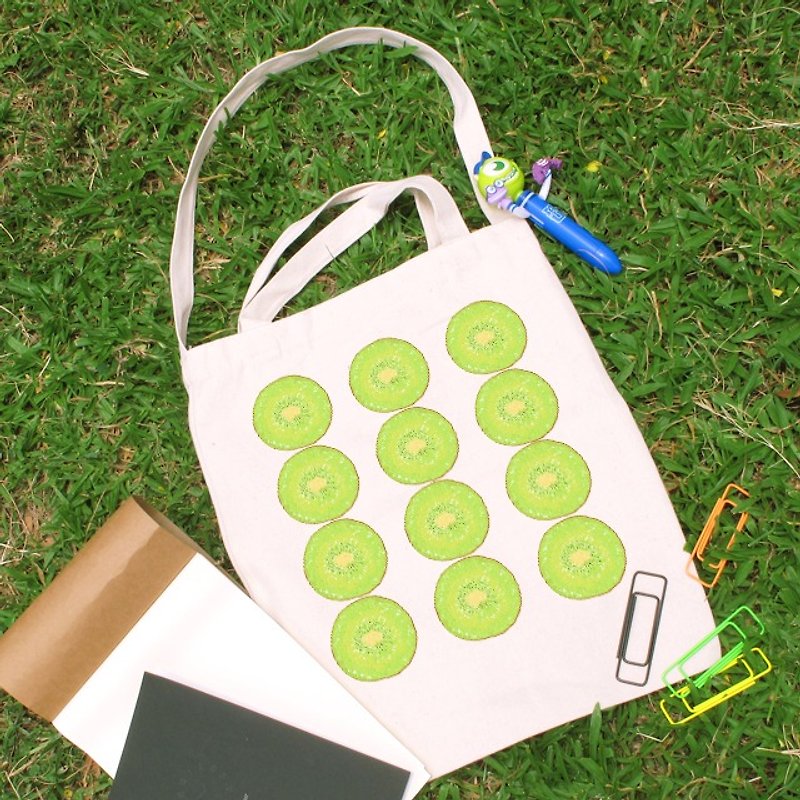 Kiwi Fruit series cultural and creative style straight canvas bag - กระเป๋าคลัทช์ - ผ้าฝ้าย/ผ้าลินิน สีทอง