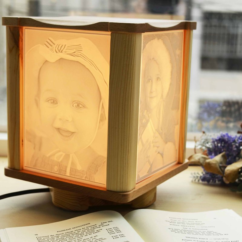 【客製相片】藝術旋轉燈箱 雕刻照片-(單層直式) - 畫框/相架  - 木頭 卡其色