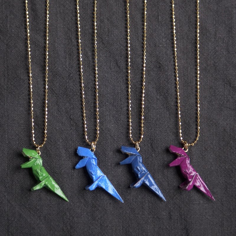\Mini Tyrannosaurus/ Origami Necklace_ Green/ Blue/ Dark Blue/ Purple Purple - สร้อยคอ - กระดาษ หลากหลายสี