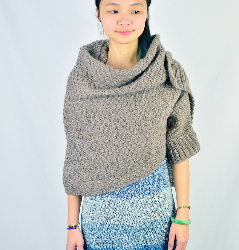 Hand-woven wool shawl scarf dual-use _ gray _ fair trade - ผ้าพันคอถัก - วัสดุอื่นๆ สีเทา