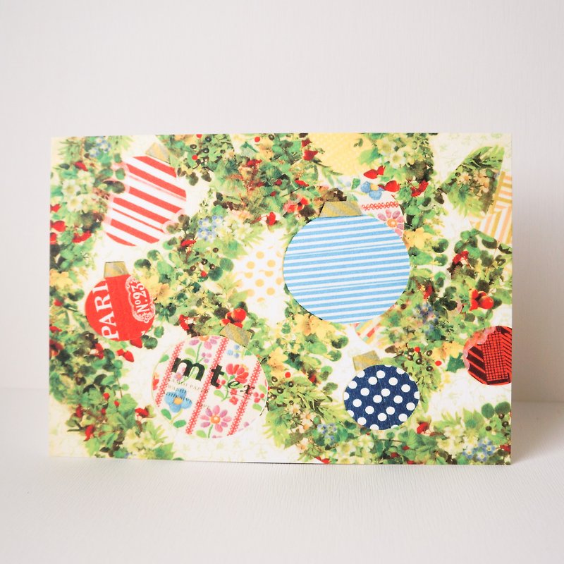 クリスマスはがき紙テープ手描きのクリスマスツリーライトボール - カード・はがき - 紙 多色