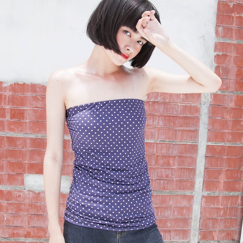 Polk little cute _5SF102_blue purple white dots - เสื้อกั๊กผู้หญิง - ผ้าฝ้าย/ผ้าลินิน สีม่วง
