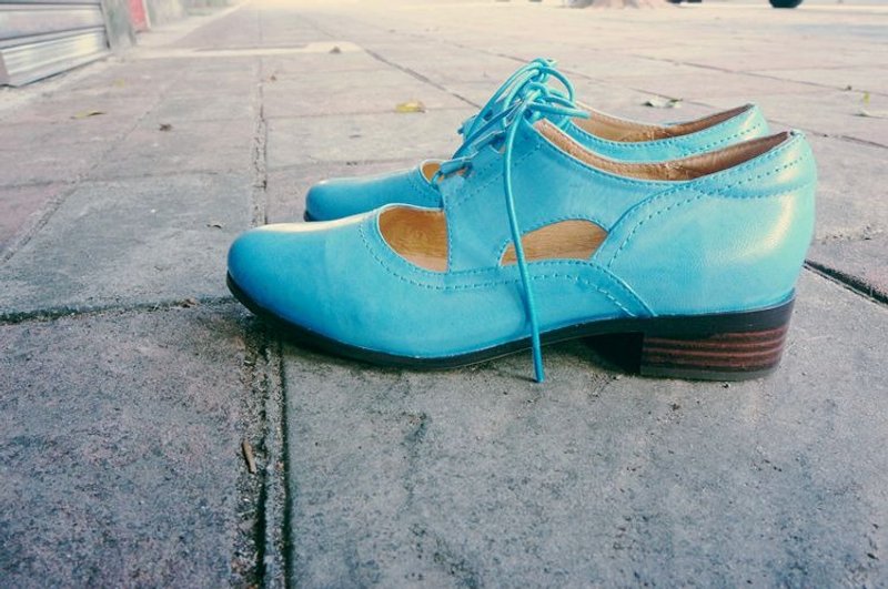 # 885 # Small butterfly ballet Oxford sea blue - รองเท้าลำลองผู้หญิง - หนังแท้ สีน้ำเงิน