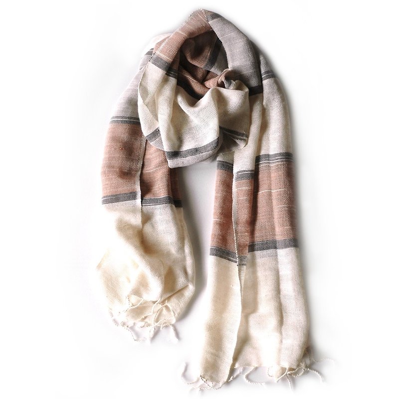 Cotton hand-woven scarves - white - ผ้าพันคอ - ผ้าฝ้าย/ผ้าลินิน ขาว